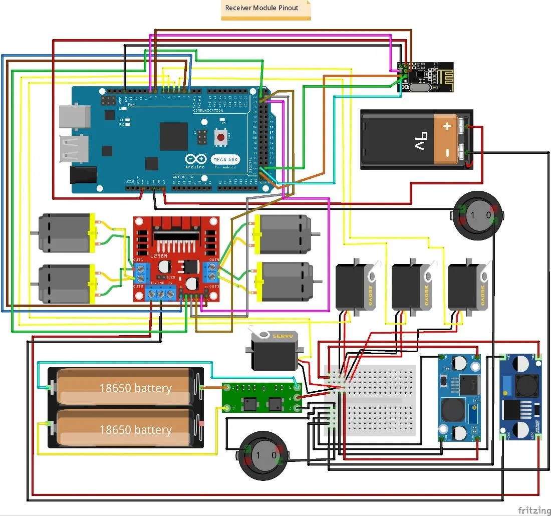 Receiver-side schematic showing two separate batteries